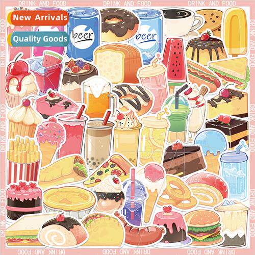 50 cute cartoon drink food graffi stickers waterprodecoratio