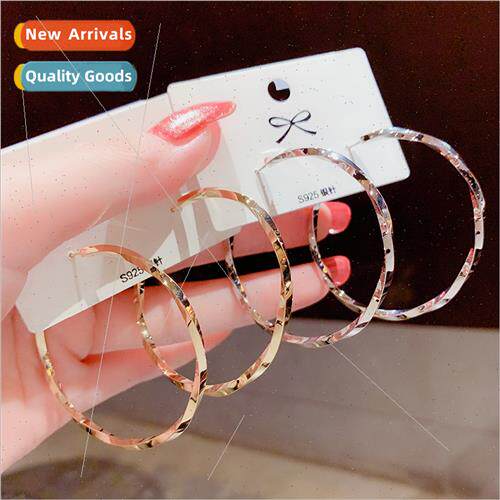 Korea wind new twisted texture circle circle earrings large