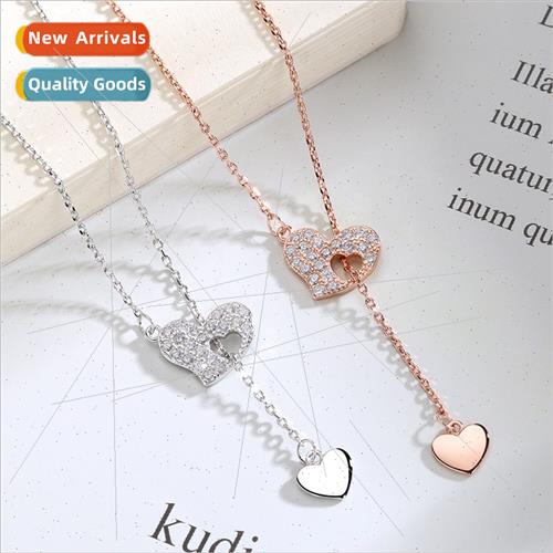 Europe love heart necklace female heart-shaped pull-out doub