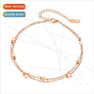 Ins Mori girl stars double layer tanium steel ladies anklet