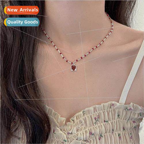 Red small red heart necklace female accessories simple peach