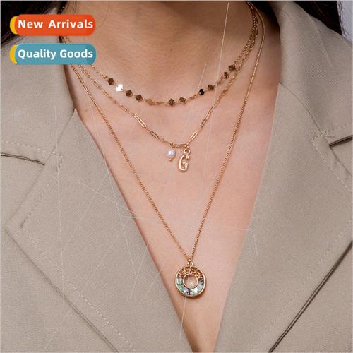 Natural abalone shell letters multi-layer necklace women ins