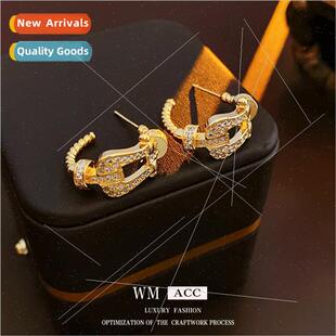 shaped horseshoe earrings lver buckle zirconia pin metal