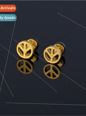 Geometric round earrings simple stainless steel small barbel