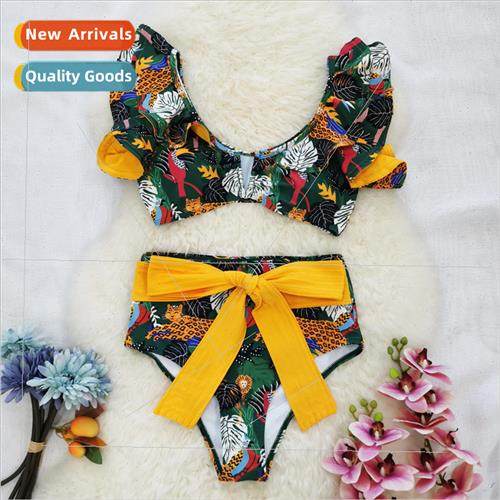 2023 New Spl Swimsu Women Double Layer Ruffle V-Neck High Wa