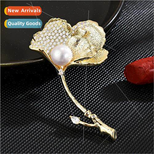 Vintage Hollow Orchid Ginkgo Leaf Brooch High-grade Coat Acc