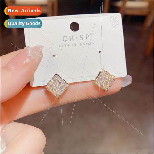 Fashion square zirconia earrings s925 silver pin niche simpl