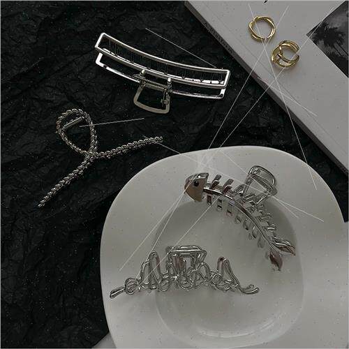 Korea ins premium metal silver large asymmetric grab clip ba