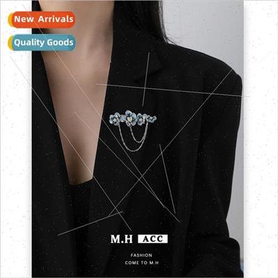 Blue oil drop flower brooch female chain hundred wh corsage