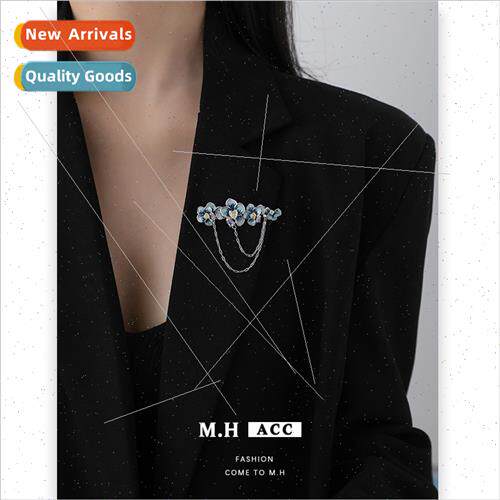 Blue oil drop flower brooch female chain hundred wh corsage