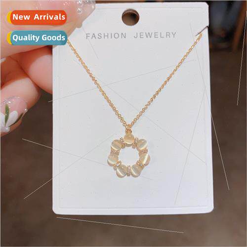 che cat eye stone circle necklace female 2023 new tide cool