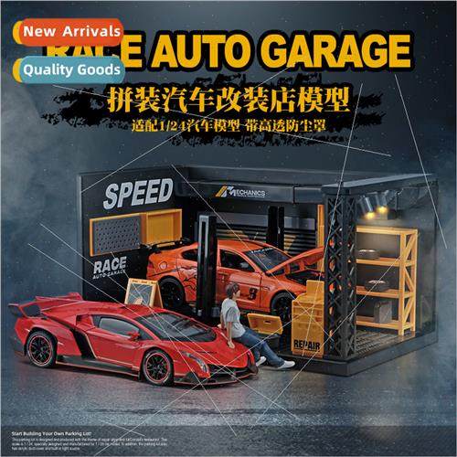 1/24 repair  scene model alloy car display box wh lights acr