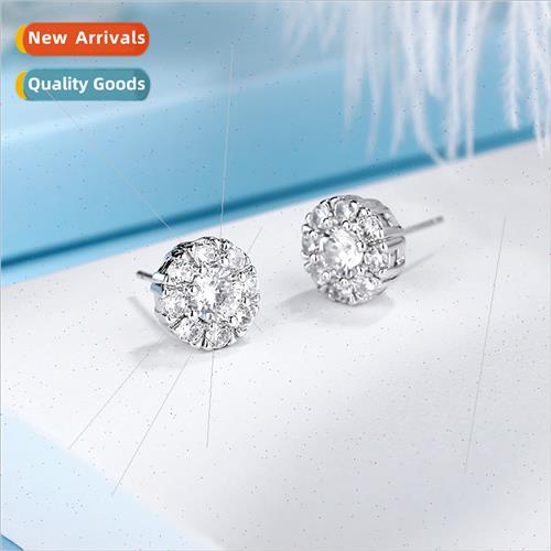 lver pin anti-allergy earrings super flash zircon round full