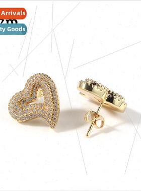 Zirconia hollowed out love heart earrings Europe retro fashi
