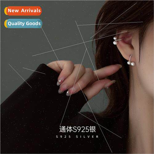 S925 silver double pearl ear clip Korea simple beads synthet