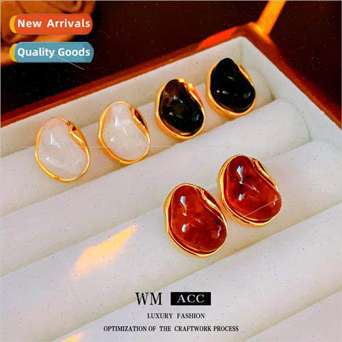 silver needle irregular resin metal earrings fall winter ret