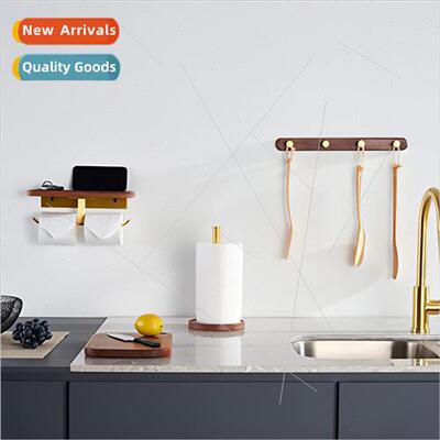 No-Punch Wooden Bathroom Towel Rack Paper Towel Holder Count