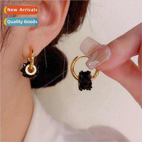 Vintage high-sense black crystal zirconia ear buckle two wea