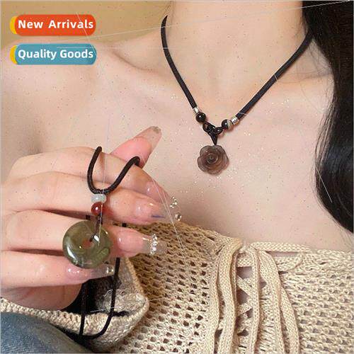 Peace Buckle Necklace Women ins Handmade Braided Rope Camell