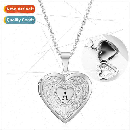 Stainless Steel Heart Flower Pattern Openable Photo Frame Me