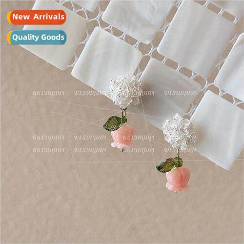 Cute earrings pink compact flower earrings earrings ear clip