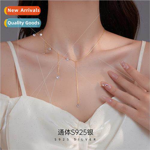 S925 silver asymmetrical starry tassel zirconia necklace wom