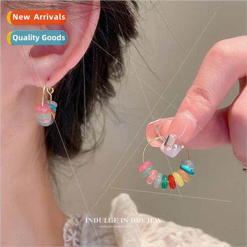 Wh rainbow Colorful beaded earrings 2023 new ins earrings hu