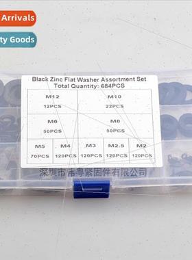 Boxed 684pcs Black Flat Washers Set M2/2.5/3/4/5/6/8/10/12
