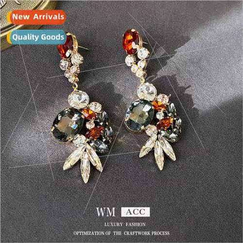 lver pin zirconia crystal long tassel earrings terary retro