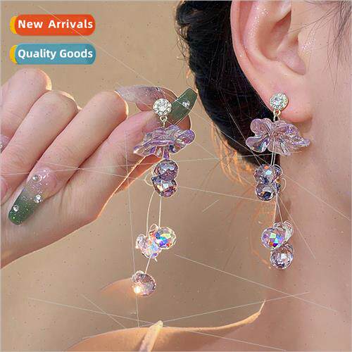 Korea ins crystal tassel flower earrings fairy earrings nich