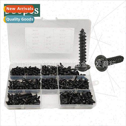 360pcs black zinc plated self-tapping screws wh washers boxe