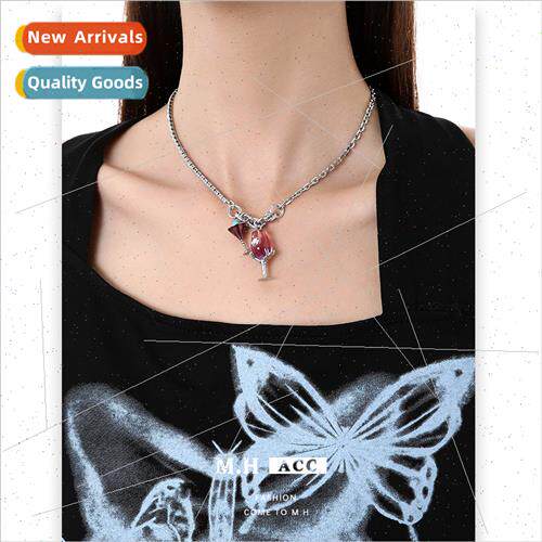 Love zirconia wine glass splicing necklace female versatile