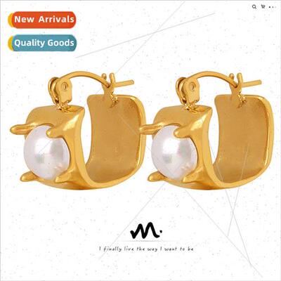 French pearl U-shaped earrings delicate small square circle