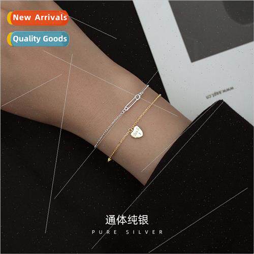 S925 silver gold-plated simple heart bracelet wh English lov