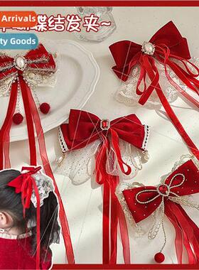 Baby hair clips bow girls headdress Korea princess red velve
