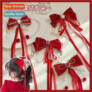 Baby hair clips bow girls headdress Korea princess red velve