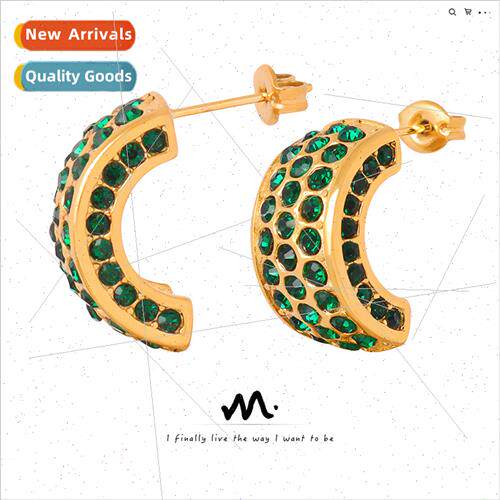 Europe titanium steel gold-plated geometric inlaid colorful