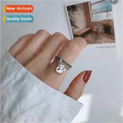 ins versatile smiley ring vintage old open finger ring adjus