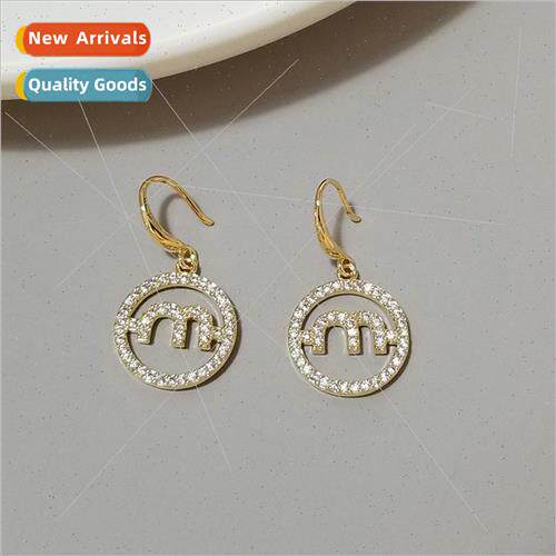 Korea new letter hollow earrings fashion M zirconia ear hook