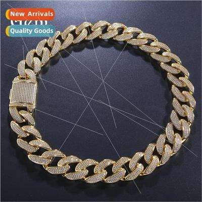 Hip Hop Hundred 2cm Wide Zirconia Cuban Necklace Bracelet Se