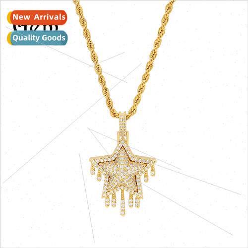 Hip Hop Men Zircon Pentagram Water Drop Lava Pendant