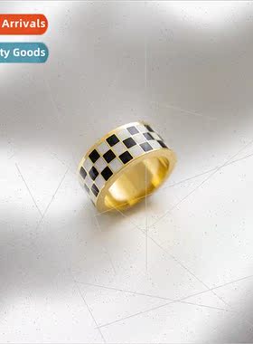 Fashion Europe retro black whe square ring tanium steel gold