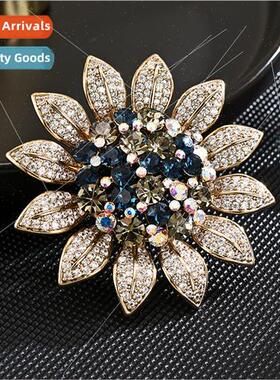 Crystal sunflower brooch female ins clothing fixed pin fashi