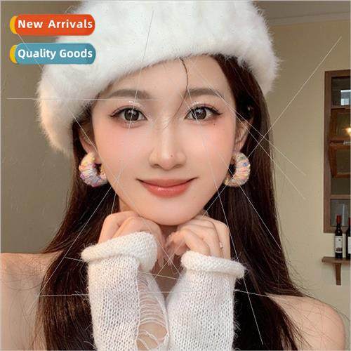 Warm Winter Art che Wool Earrings Women Rainbow Earring Stud