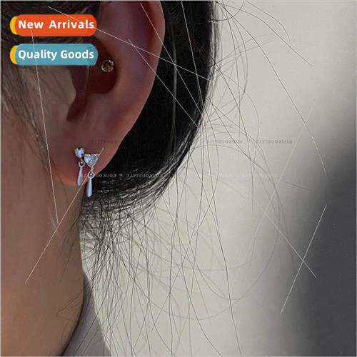 Double h love heart earrings S925 silver pin female water dr