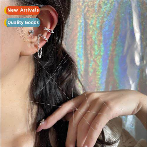 No ear hole fake earrings female simple handmade lock chain