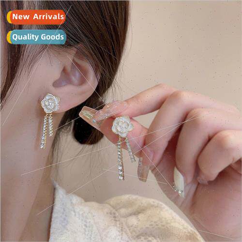lady camellia earrings 2023 new tide flash diamond tassel lo