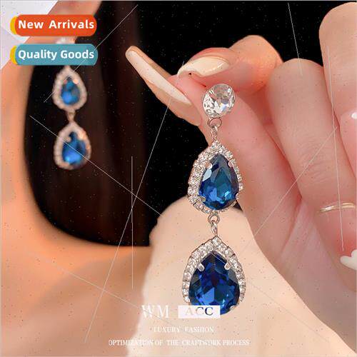 lver pin earrings wh diamonds blue drop earrings French fash