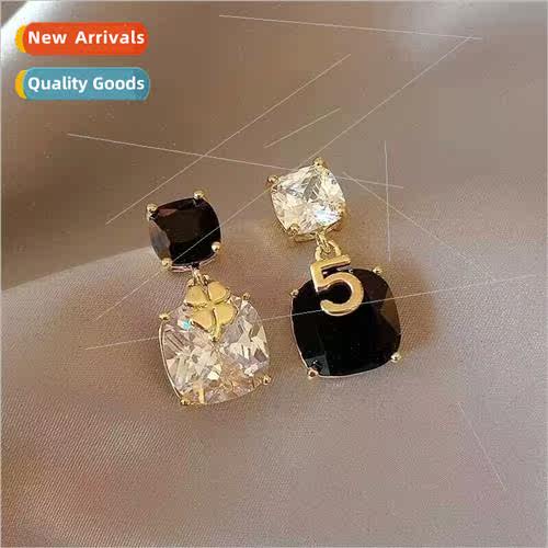 S925 silver needle Korea zirconia four-leaf flower earrings