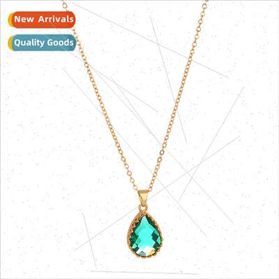 Emerald Zirconia Necklace Copper Micro Set Teardrop Wrapped